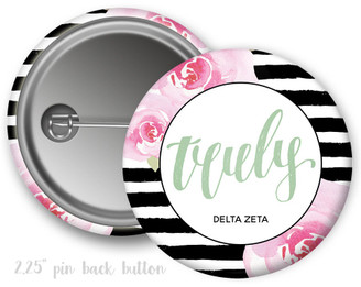 DZ Delta Zeta Floral Motto Button