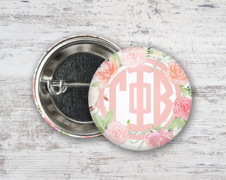 GPB Gamm Phi Beta Pretty In Pink Floral  Greek Pinback Sorority  Button