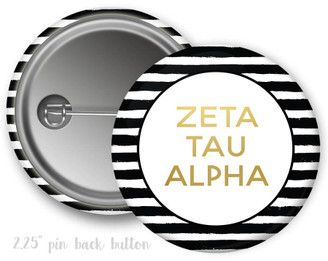 ZTA Zeta Tau Alpha Faux Gold Foil Striped Sorority Pinback  Button