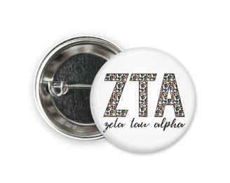 ZTA Zeta Tau Alpha Leopard Single Sorority Pinback  Button