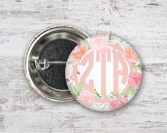 ZTA Zeta Tau Alpha Pretty In Pink Floral Button