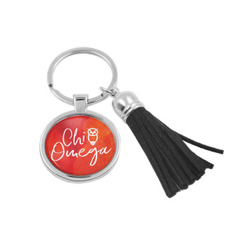 Chi Omega Watercolor Tassel Keychain