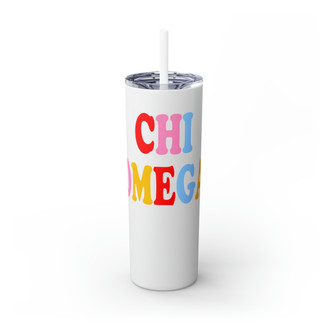 Chi Omega Skinny Tumbler with Straw, 20oz