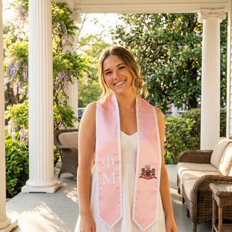 DISCOUNT Phi Mu Greek 2 Tone Lettered Graduation Sash Stole