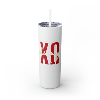 Chi Omega Greek Skinny Tumbler with Straw, 20oz