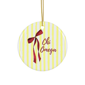 Chi Omega Bow Round Christmas Ornaments