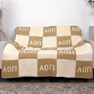 Alpha Omicron Pi Acrylic Checkerboard Beige Throw Blankets