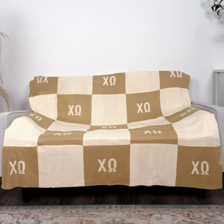 Chi Omega Acrylic Checkerboard Beige Throw Blankets