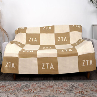 Zeta Tau Alpha Acrylic Checkerboard Beige Throw Blankets