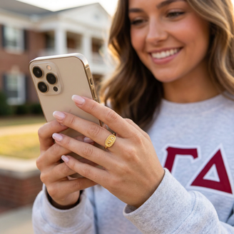 Alpha Gamma Delta Athena Oval Adjustable Ring