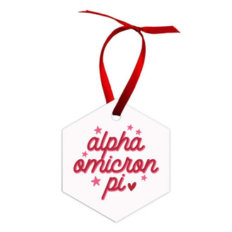 Printify Holiday Hexagon Alpha Omicron Pi Ornament 