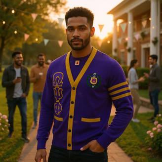 Omega Psi Phi Varsity Lettered Cardigan Sweater