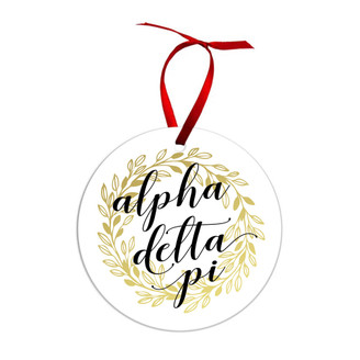 Alpha Delta Pi Golden Wreath Christmas Ornaments