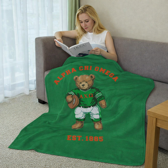 Alpha Chi Omega Teddy Bear Sherpa Blanket - Giant Size!