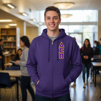 Delta Sigma Pi Heavy Full Zip Hoodie - 3" Letters