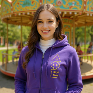 Delta Phi Epsilon Heavy Full Zip Hoodie - 3" Letters