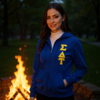 Sigma Delta Tau Heavy Full Zip Hoodie - 3" Letters