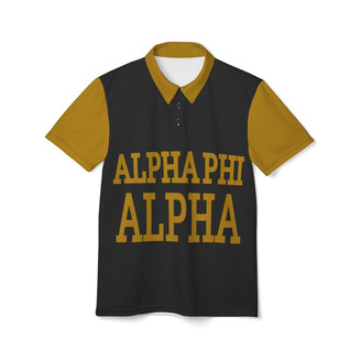  Alpha Phi Alpha Printed Letters Polo – Black & Gold Statement 