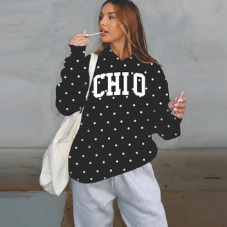 Chi Omega Oversized Polka Dot Drop Shoulder Hoodie Sweatshirt