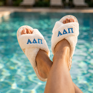 Alpha Delta Pi Fuzzy Cross Band Sorority Slippers