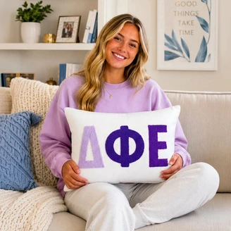 Delta Phi Epsilon Pillow – Embroidered Plush Greek Letters Design