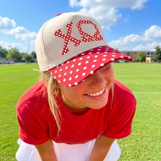 Chi Omega Polka Dot Bill Vintage Trucker Hat