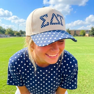 Sigma Delta Tau Polka Dot Bill Vintage Trucker Hat