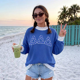 Delta Delta Delta Oversized Lightweight Polka Dot Mockneck