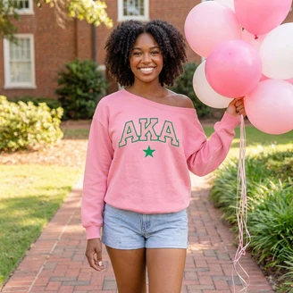 Alpha Kappa Alpha Off Shoulder Oversized Crewneck Sweatshirt