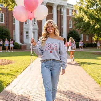 Chi Omega Off Shoulder Oversized Crewneck Sweatshirt