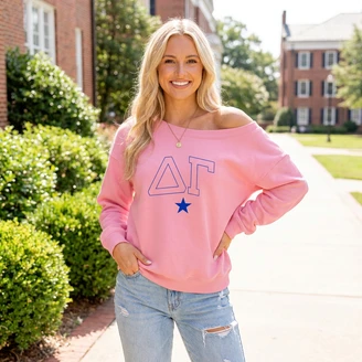 Delta Gamma Off Shoulder Oversized Crewneck Sweatshirt