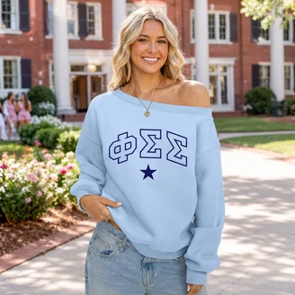 Phi Sigma Sigma Off Shoulder Oversized Crewneck Sweatshirt