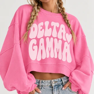 Sorority Cropped Sweatshirt – Long Sleeve Loose Fit Pullover with Side Slits