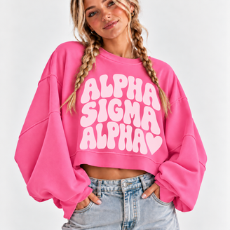 Alpha Sigma Alpha Cropped Sweatshirt – Long Sleeve Loose Fit Pullover with Side Slits