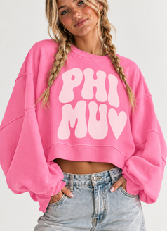 Phi Mu Cropped Sweatshirt – Long Sleeve Loose Fit Pullover with Side Slits