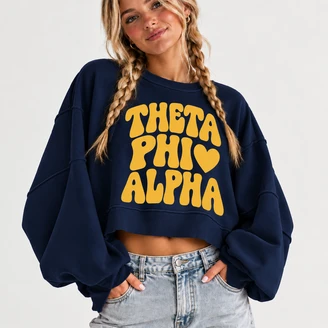 Theta Phi Alpha Cropped Sweatshirt – Long Sleeve Loose Fit Pullover with Side Slits