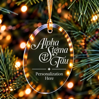 Alpha Sigma Tau Logo Glass Oval Christmas Ornaments