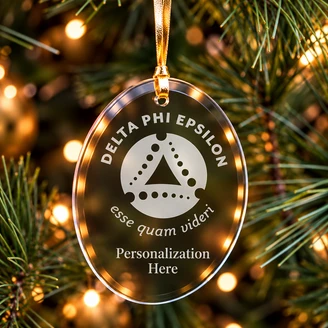 Delta Phi Epsilon Logo Glass Oval Christmas Ornaments