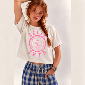 Delta Zeta Seal Boxy Tee – Classic Sorority Graphic T-Shirt