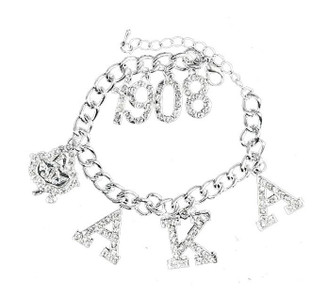  Alpha Kappa Alpha Austrian Crystal Charm Bracelet In Silver 