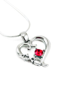 Alpha Chi Omega Sterling Silver Heart Pendant with Swarovski™ Red Crystal