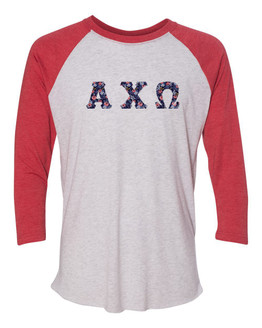 Alpha Chi Omega Unisex Tri-Blend Three-Quarter Sleeve Baseball Raglan Tee