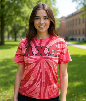 DISCOUNT-Alpha Chi Omega Lettered Tie-Dye t-shirts