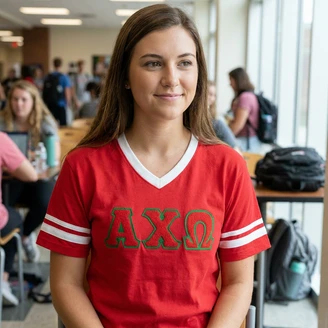 DISCOUNT-Alpha Chi Omega Jersey With Greek Applique Letters