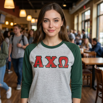 DISCOUNT-Alpha Chi Omega Lettered Raglan Shirt