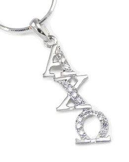TCS Alpha Chi Omega Sterling Silver Diagonal Lavaliere set with Lab-Created Diamonds 