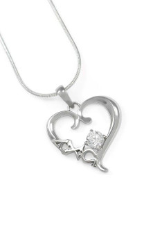 Alpha Chi Omega Sterling Silver Heart Pendant with Swarovski Clear Crystal