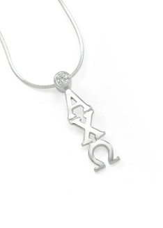 Alpha Chi Omega Sterling Silver Lavaliere Pendant with Swarovski Clear Crystal