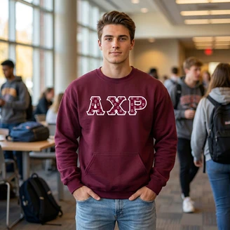 Alpha Chi Rho Fraternity Crest - Shield Twill Letter Crewneck Sweatshirt