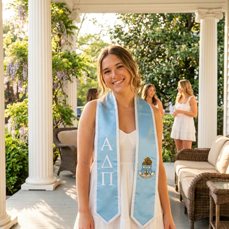DISCOUNT-Alpha Delta Pi Greek 2 Tone Lettered Graduation Sash Stole